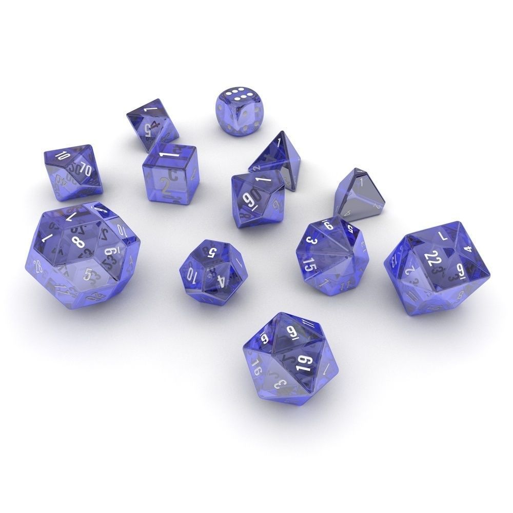 Polyhedral Dice Set - Blue Glass Low-poly 3D model_2