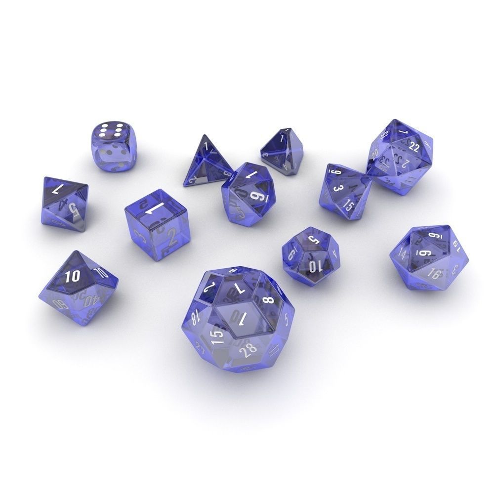 Polyhedral Dice Set - Blue Glass Low-poly 3D model_3