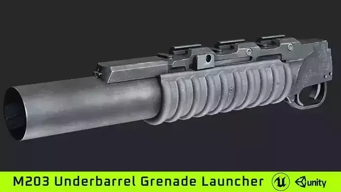 M203 UnderBarrel 40mm Grenade Launcher Game ready Low Poly Low-poly 3D model