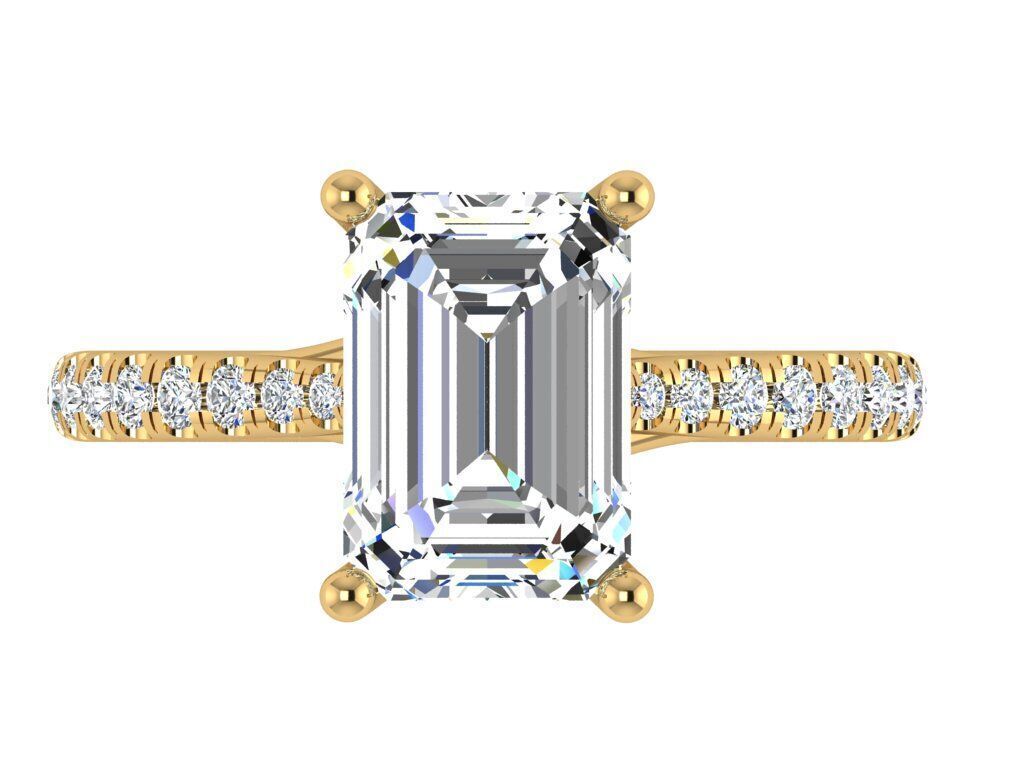 Emerald cut solitaire Ring with criss cross under hallo 3D print model_2