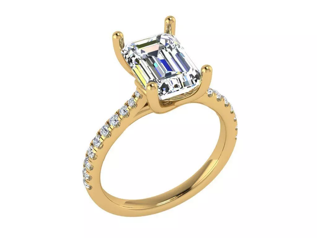 Emerald cut solitaire Ring with criss cross under hallo 3D print model_0