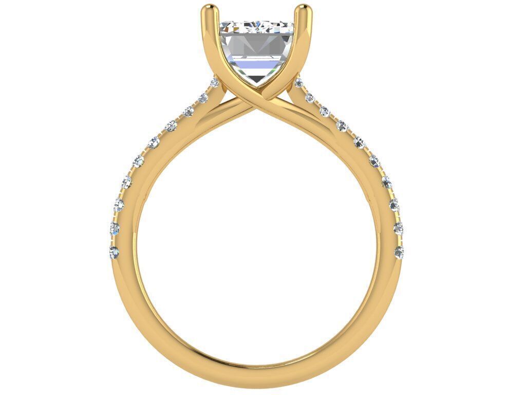 Emerald cut solitaire Ring with criss cross under hallo 3D print model_1