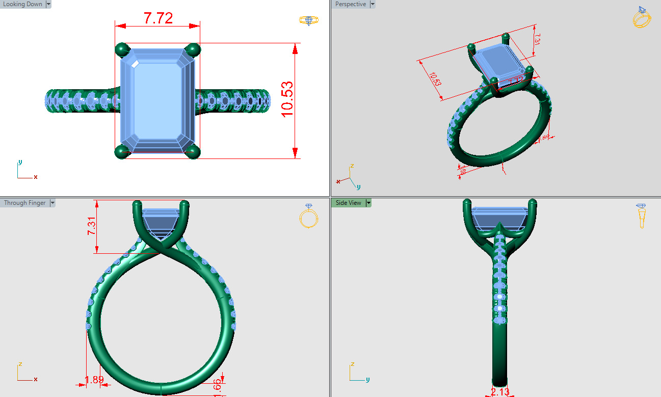 Emerald cut solitaire Ring with criss cross under hallo 3D print model_4