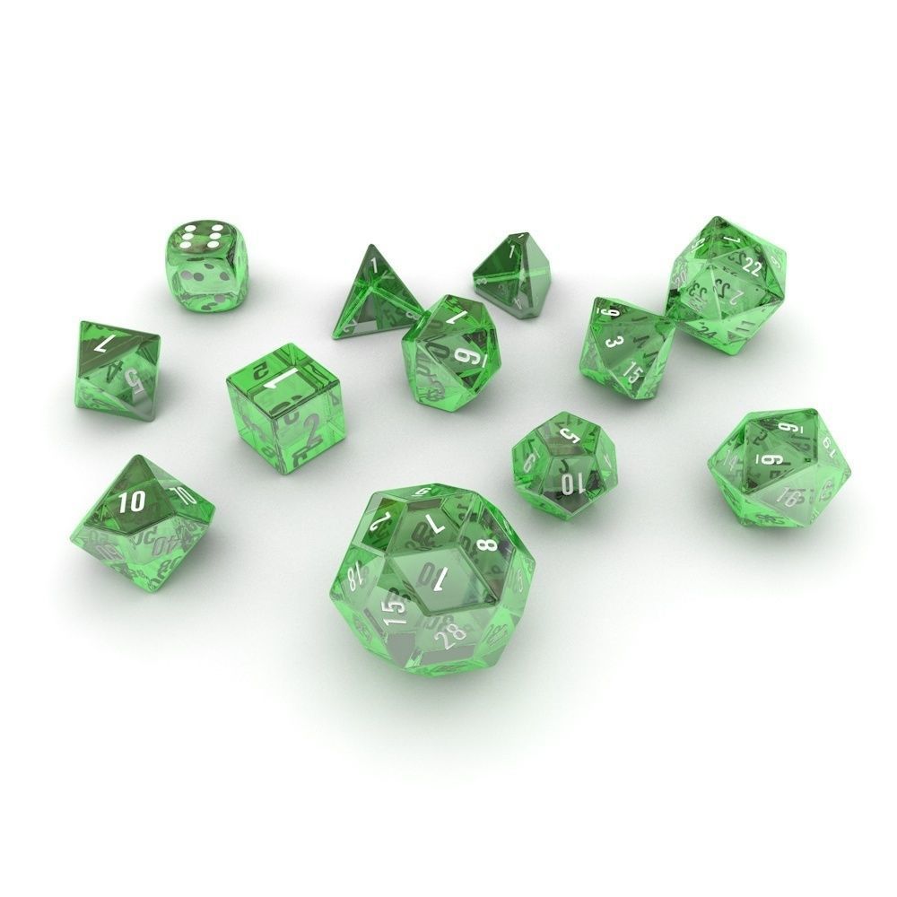 Polyhedral Dice Set - Green Glass Low-poly 3D model_3