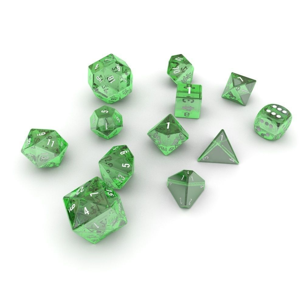 Polyhedral Dice Set - Green Glass Low-poly 3D model_1