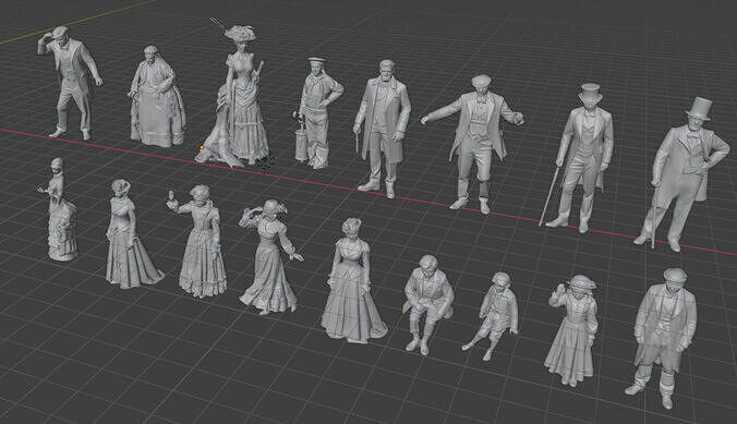 Victorian figures model boat model railway 3D print model