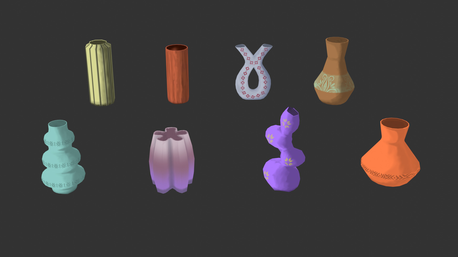 Stylized vase pack  3D model_1