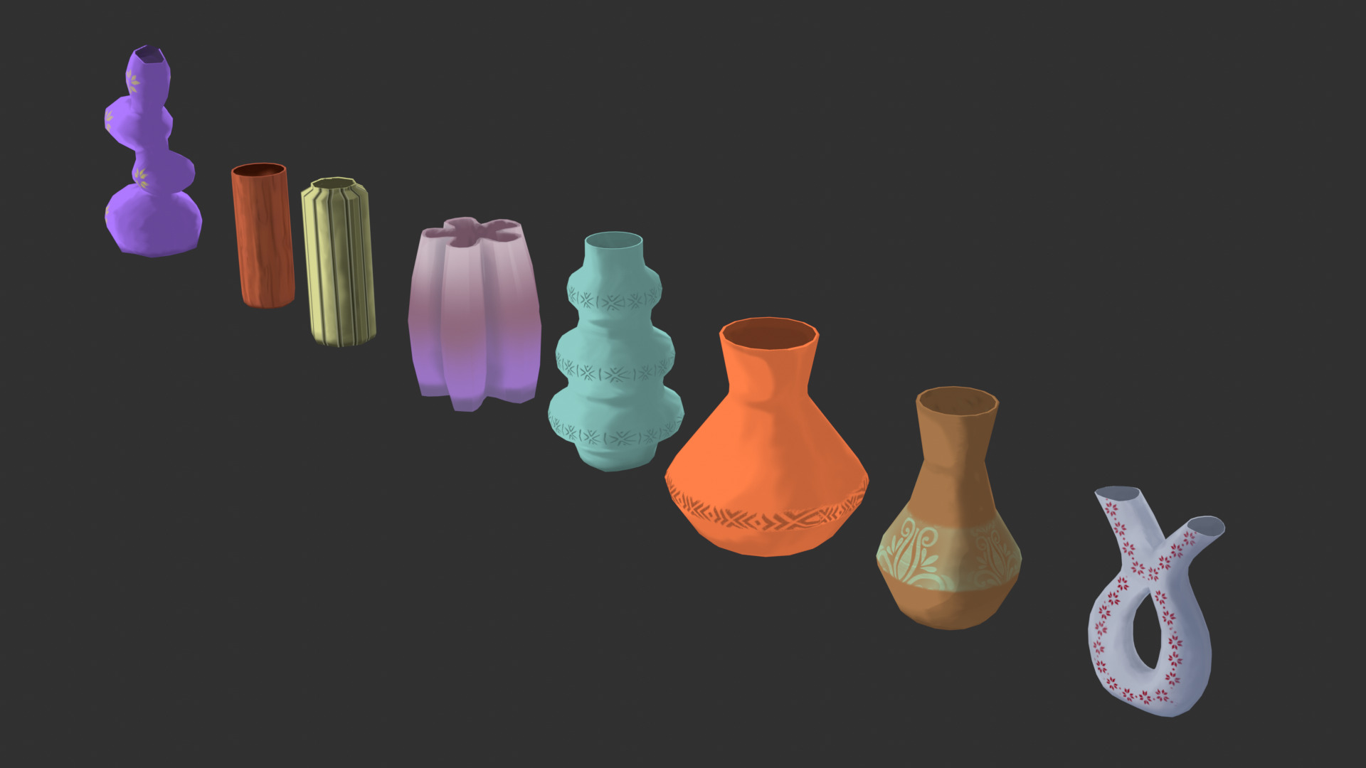 Stylized vase pack  3D model_2