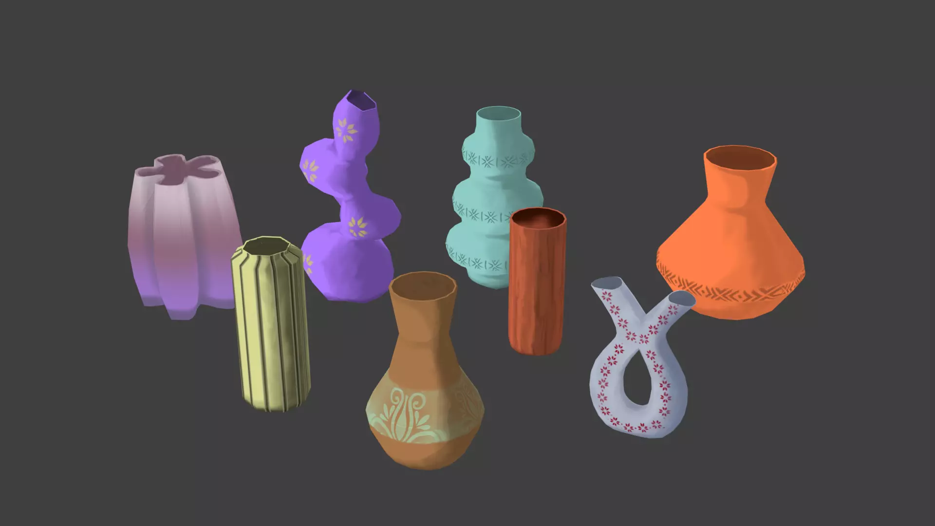 Stylized vase pack  3D model_0