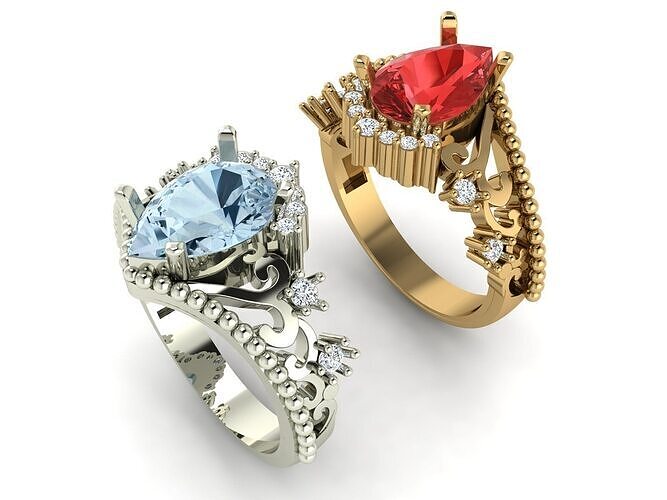 Solitaire pear ring 3D print model