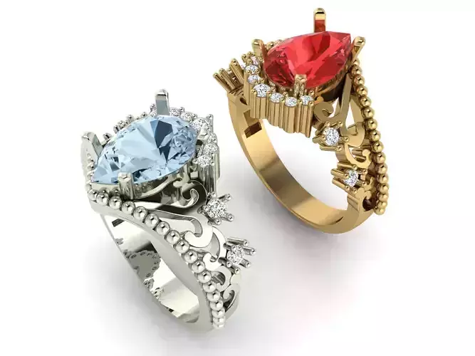 Solitaire pear ring 3D print model