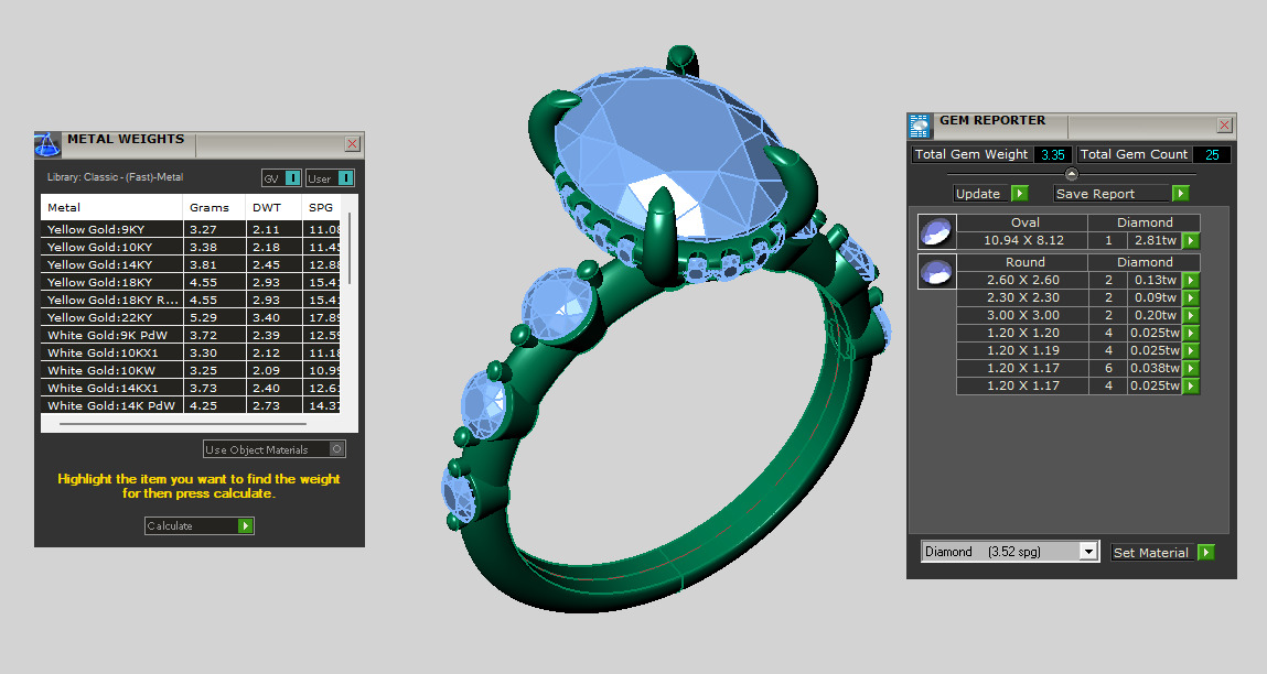 Oval Solitaire ring with under halo 3 stone on side 3D print model_5