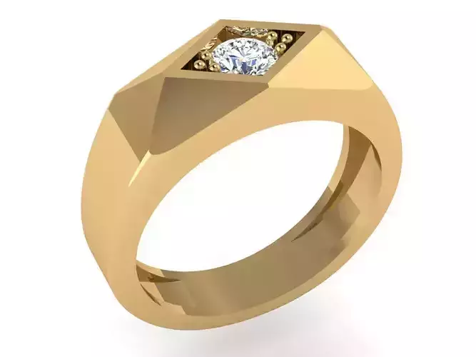 Hexagon cut men ring with 1 stone