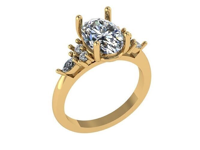 Oval solitaire with 3 stone on side 3D print model