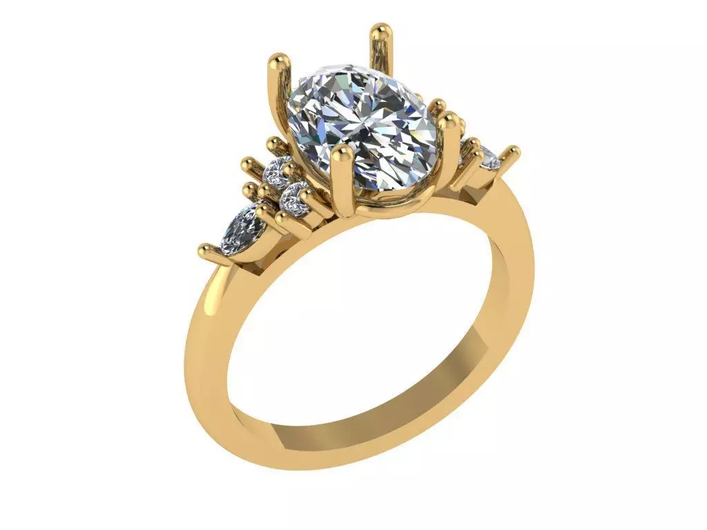 Oval solitaire with 3 stone on side 3D print model