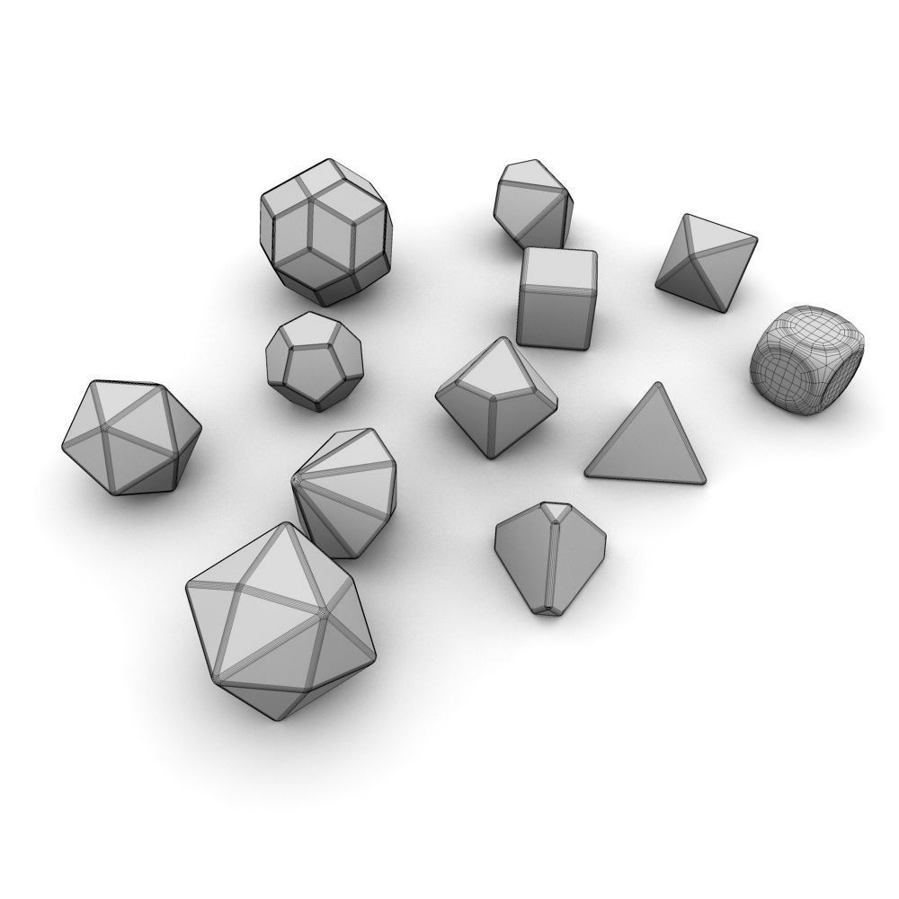 Polyhedral Dice Set - Metallic Low-poly 3D model_9