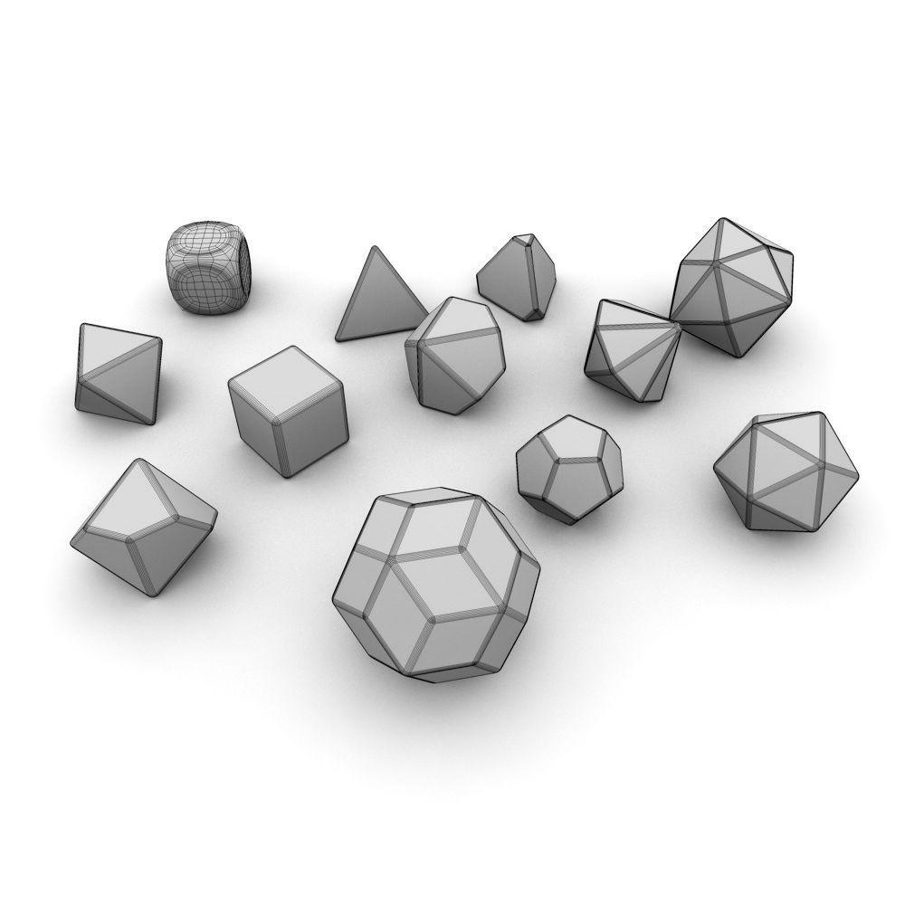 Polyhedral Dice Set - Metallic Low-poly 3D model_11
