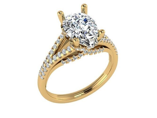 Oval solitare with cathedral shoulder with criss cross diamonds 3D print model