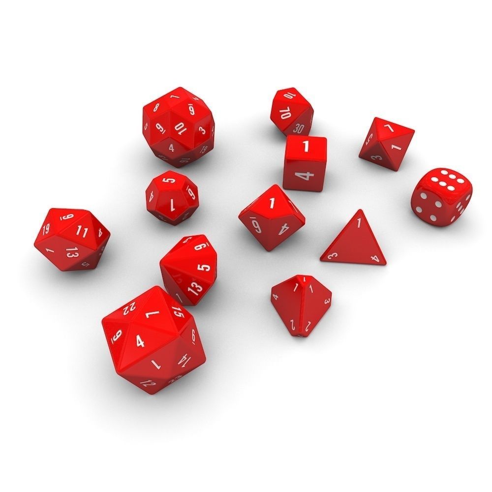 Polyhedral Dice Set - Red Low-poly 3D model_1
