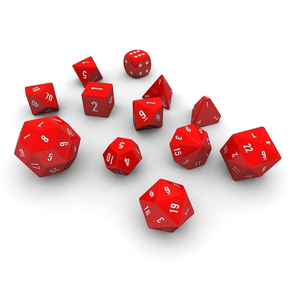 Polyhedral Dice Set - Red Low-poly 3D model_2