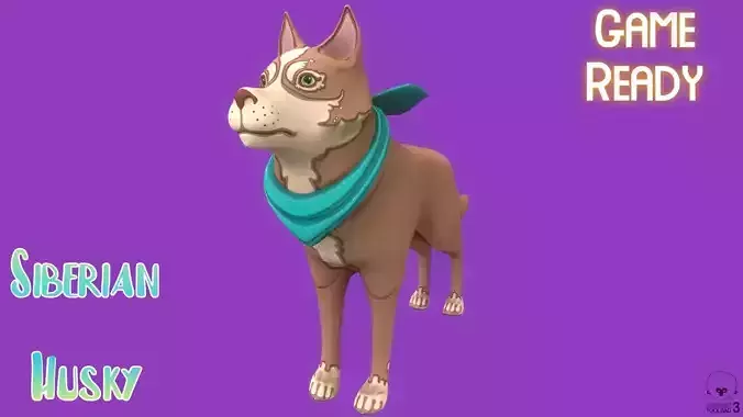Stylized Light Brown Seberian Husky for Games and Animation 