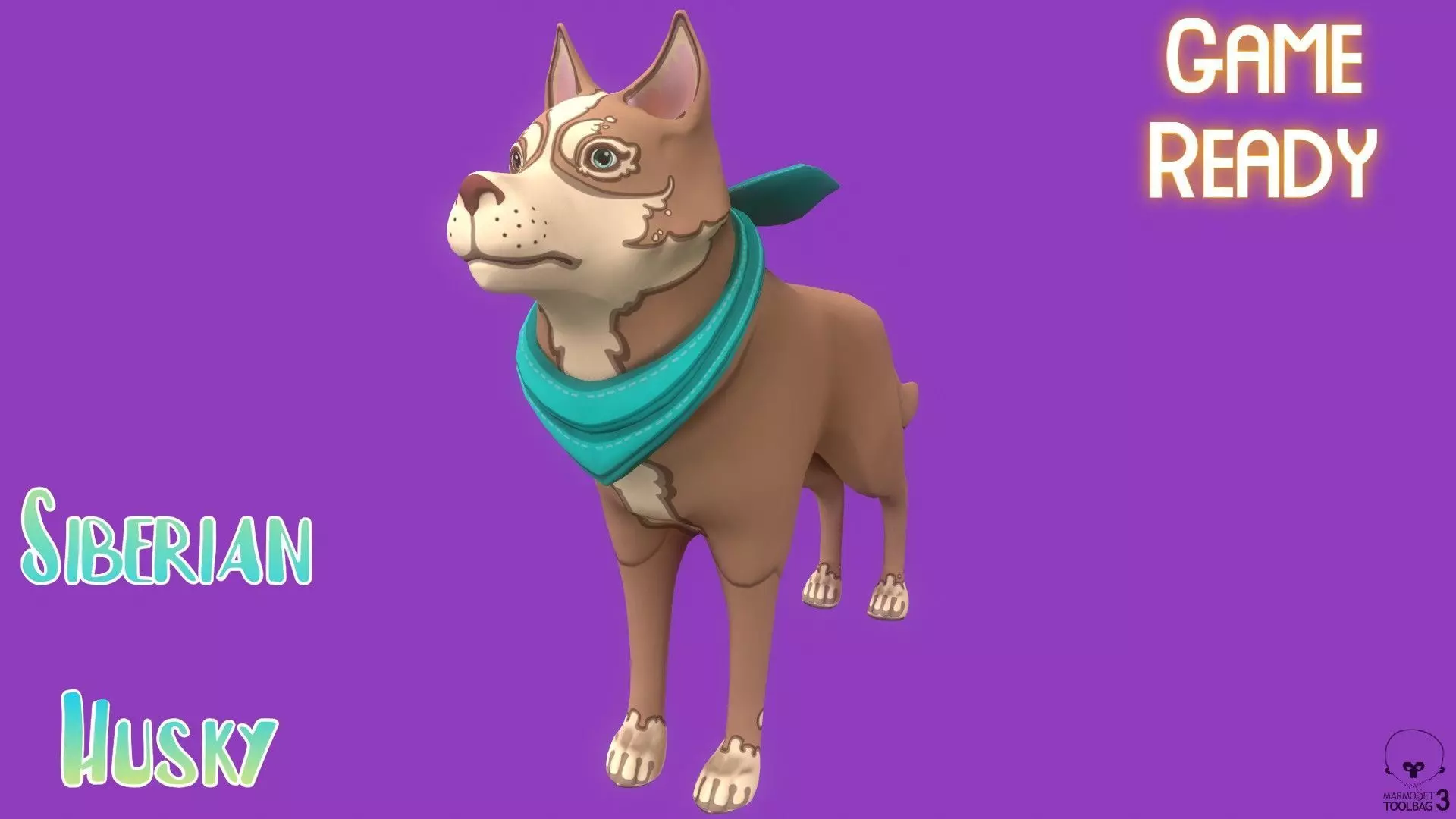 Stylized Light Brown Seberian Husky for Games and Animation Low-poly 3D model_0