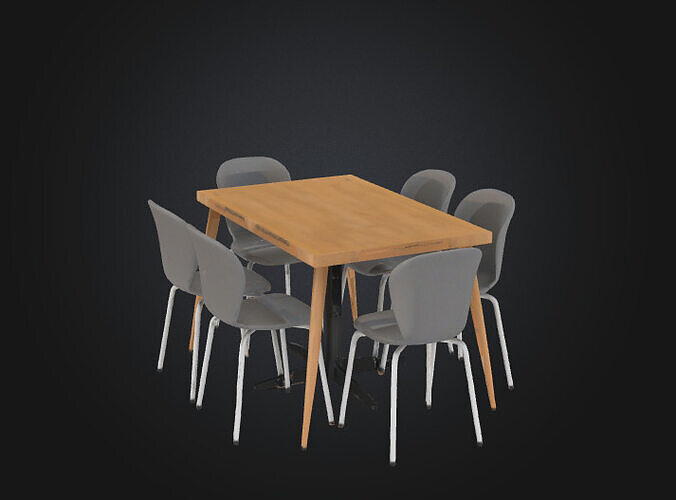 Modern Scandinavian Dining Set  Minimalist Wooden Table  Chairs  Low-poly 3D model