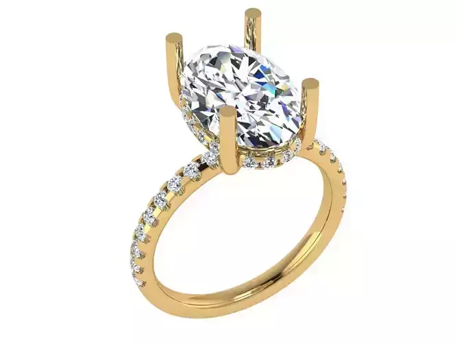 Oval diamond solitare with under halo 3D print model