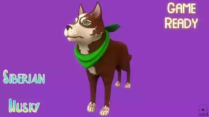 Stylized Brown Seberian Husky for Games and Animation 