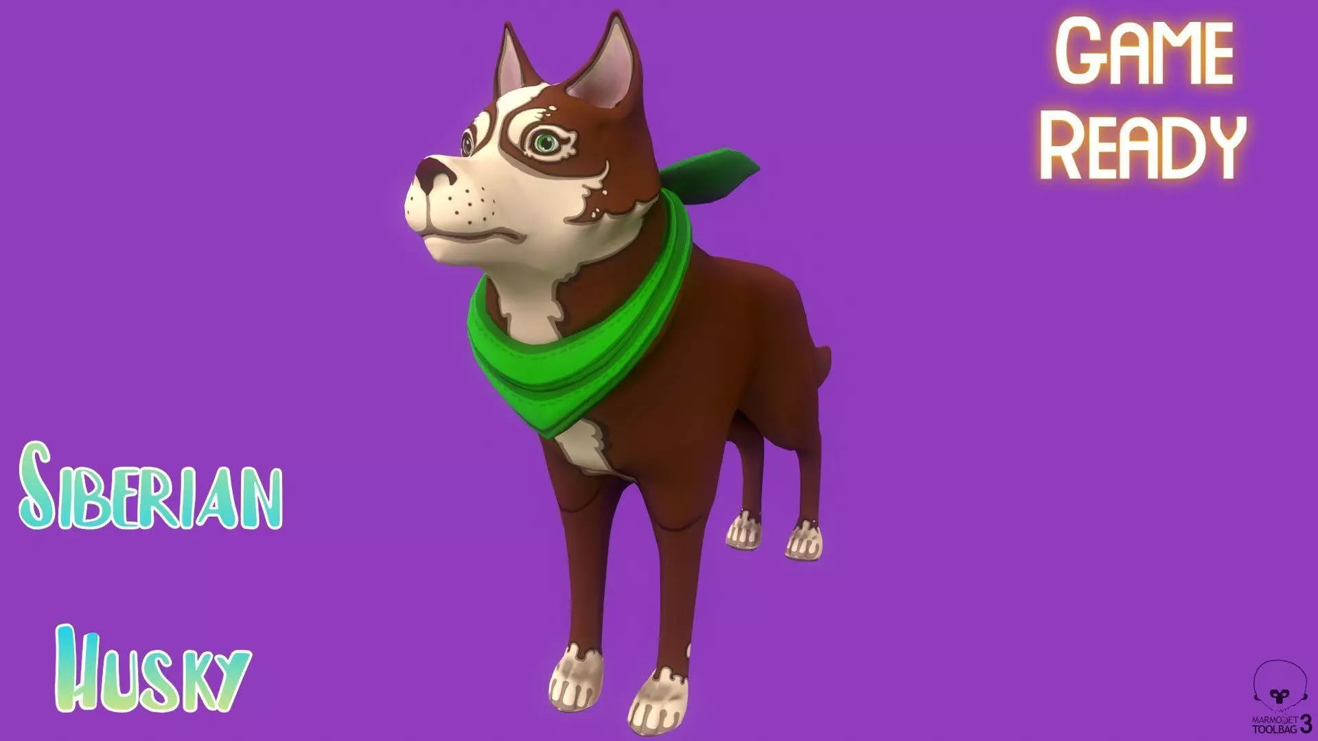 Stylized Brown Seberian Husky for Games and Animation Low-poly 3D model_0
