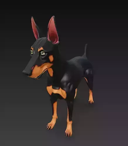 Dog Doberman Realistic 3D Model - Low Poly Realistic Low-poly 3D model