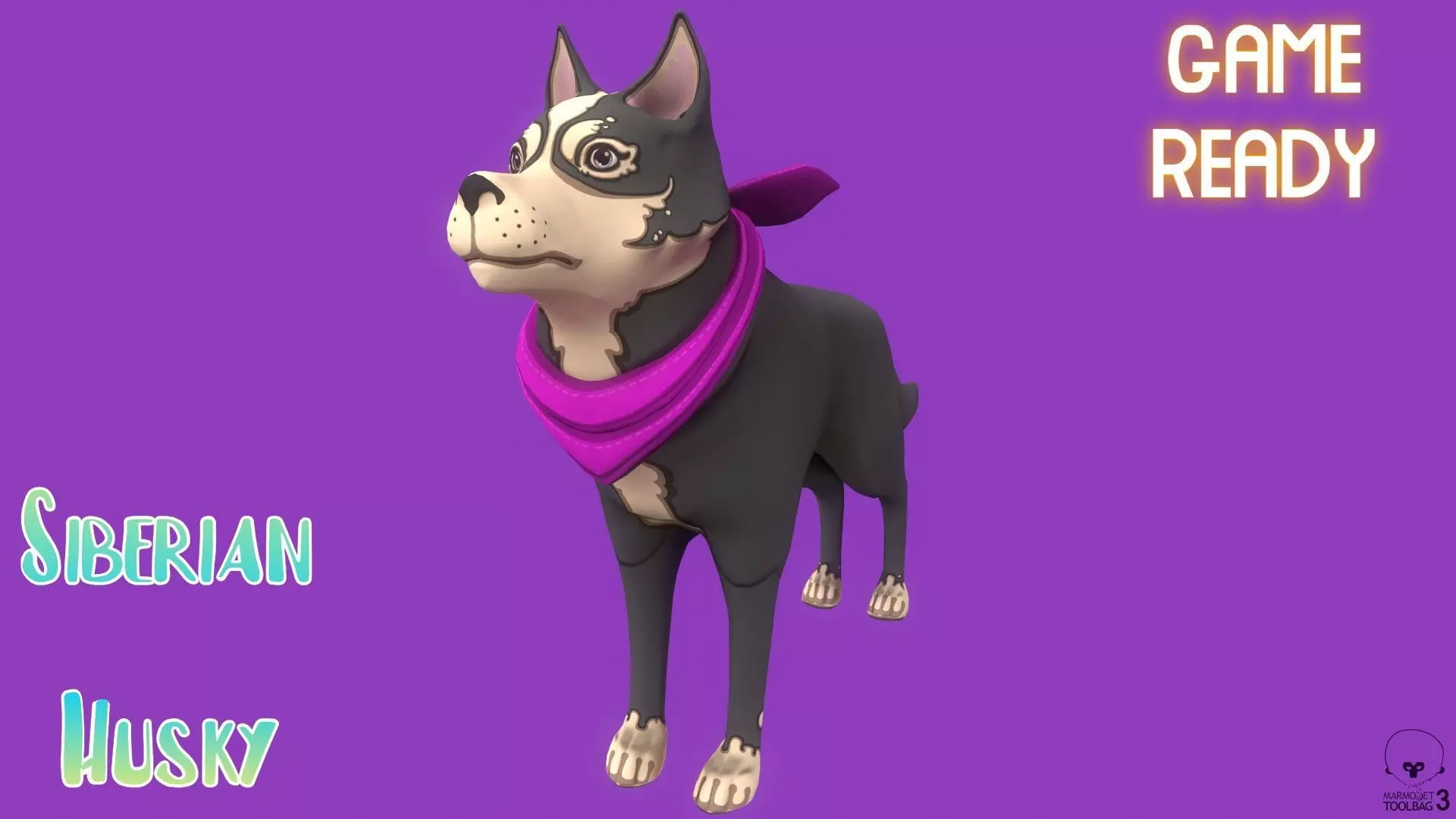 Stylized Grey Seberian Husky for Games and Animation Low-poly 3D model_0