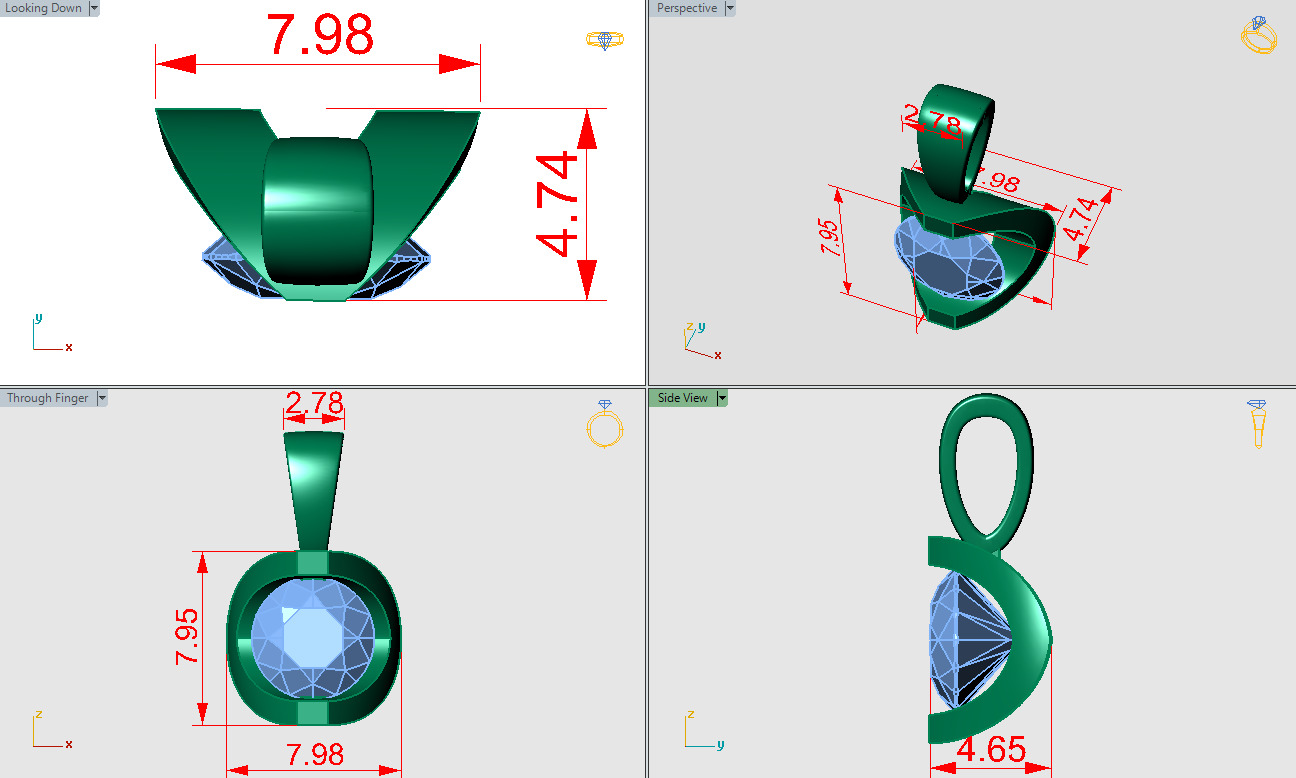 Half bezel wave pendant 3D print model_5