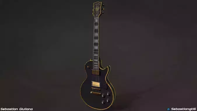Realistic Black Guitar 3D Model  Game Ready 