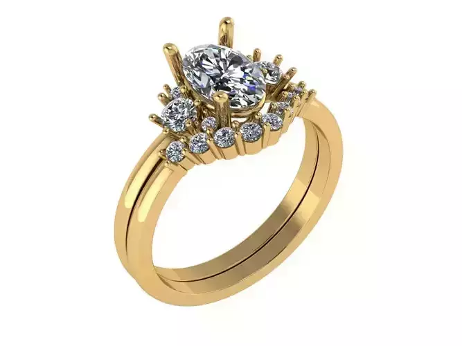 Oval solitare with weeding band set