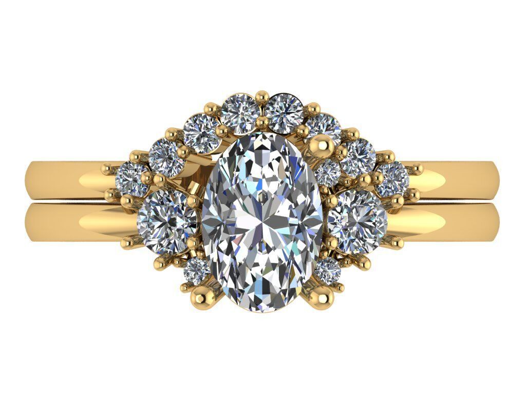 Oval solitare with weeding band set 3D print model_2