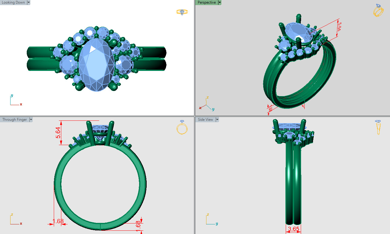 Oval solitare with weeding band set 3D print model_4