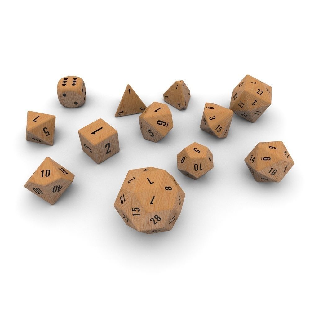 Polyhedral Dice Set - Wood Low-poly 3D model_3