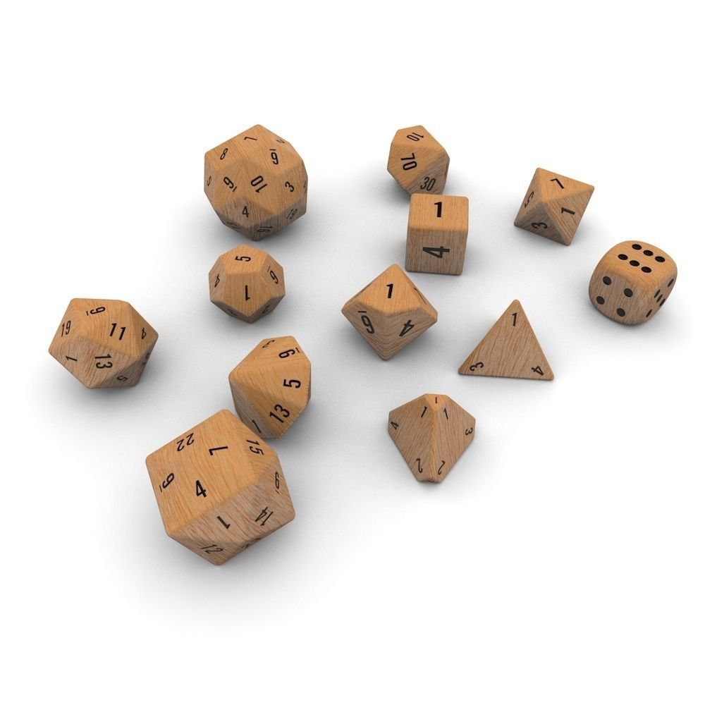 Polyhedral Dice Set - Wood Low-poly 3D model_1