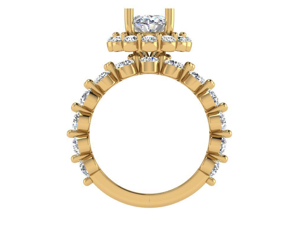 Oval solitare with halo with matching weeding band 3D print model_1