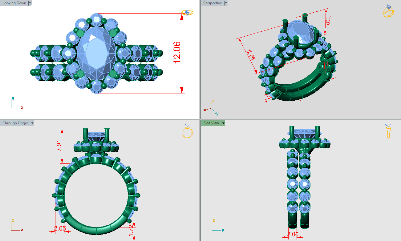 Oval solitare with halo with matching weeding band 3D print model_4