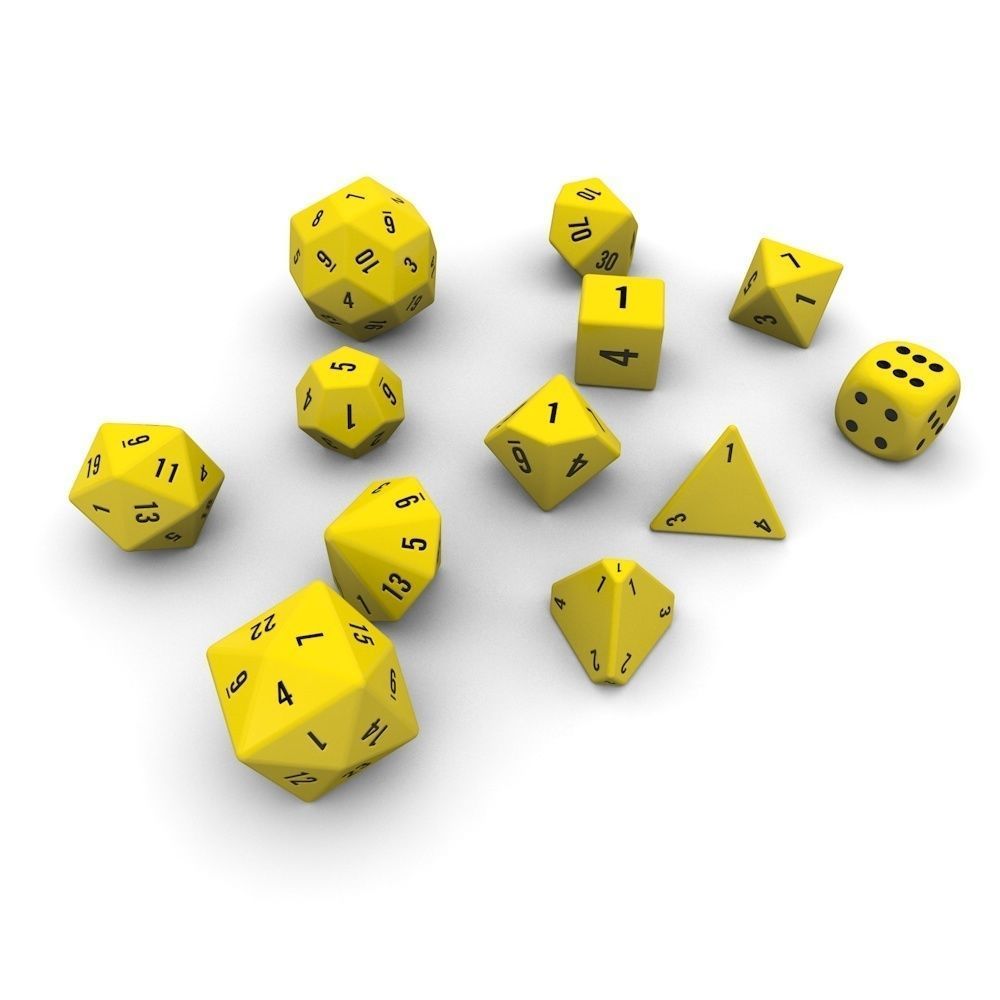 Polyhedral Dice Set - Yellow Low-poly 3D model_1