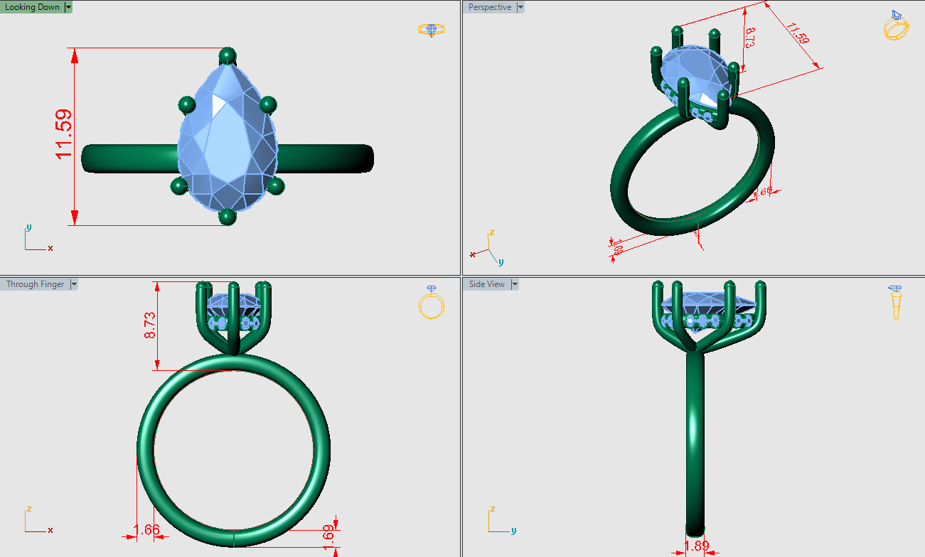 Pear shape solitare with under halo 3D print model_5