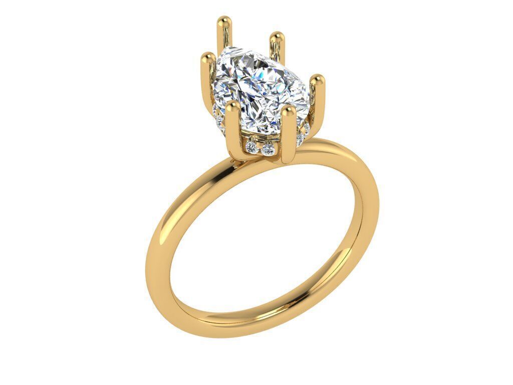 Pear shape solitare with under halo 3D print model_1