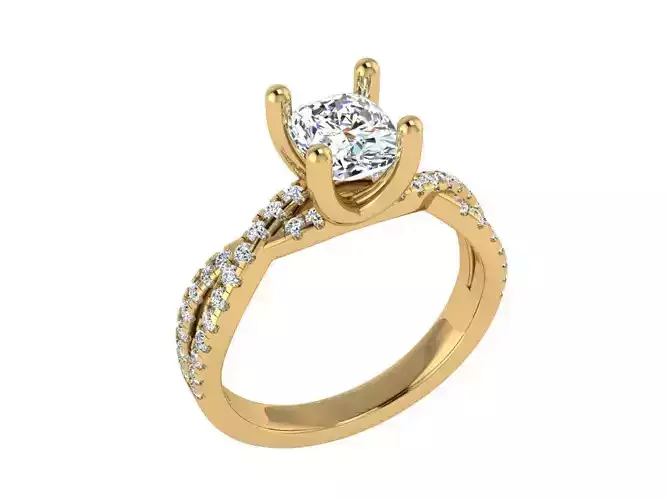 Cusion shape solitaire with criss cross shoulder with diamond