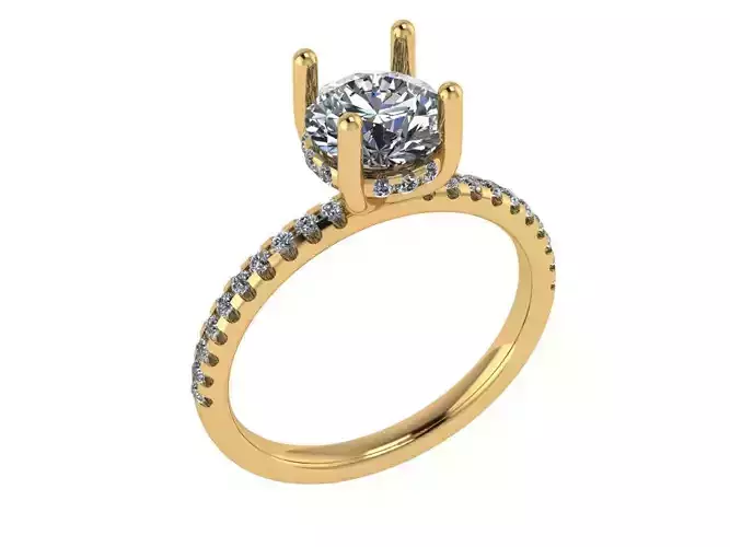 Solitaire ring with under halo Diamond on shank 3D print model