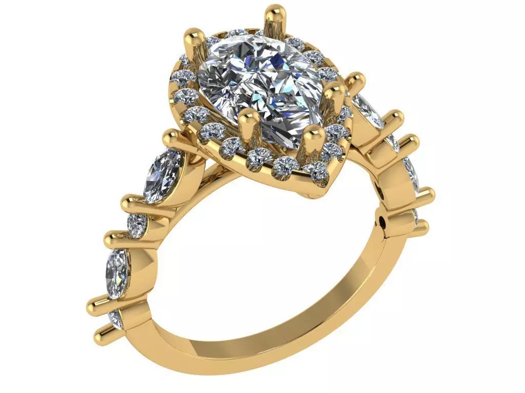 Pear shape solitare with single dimaond on shank 3D print model_0