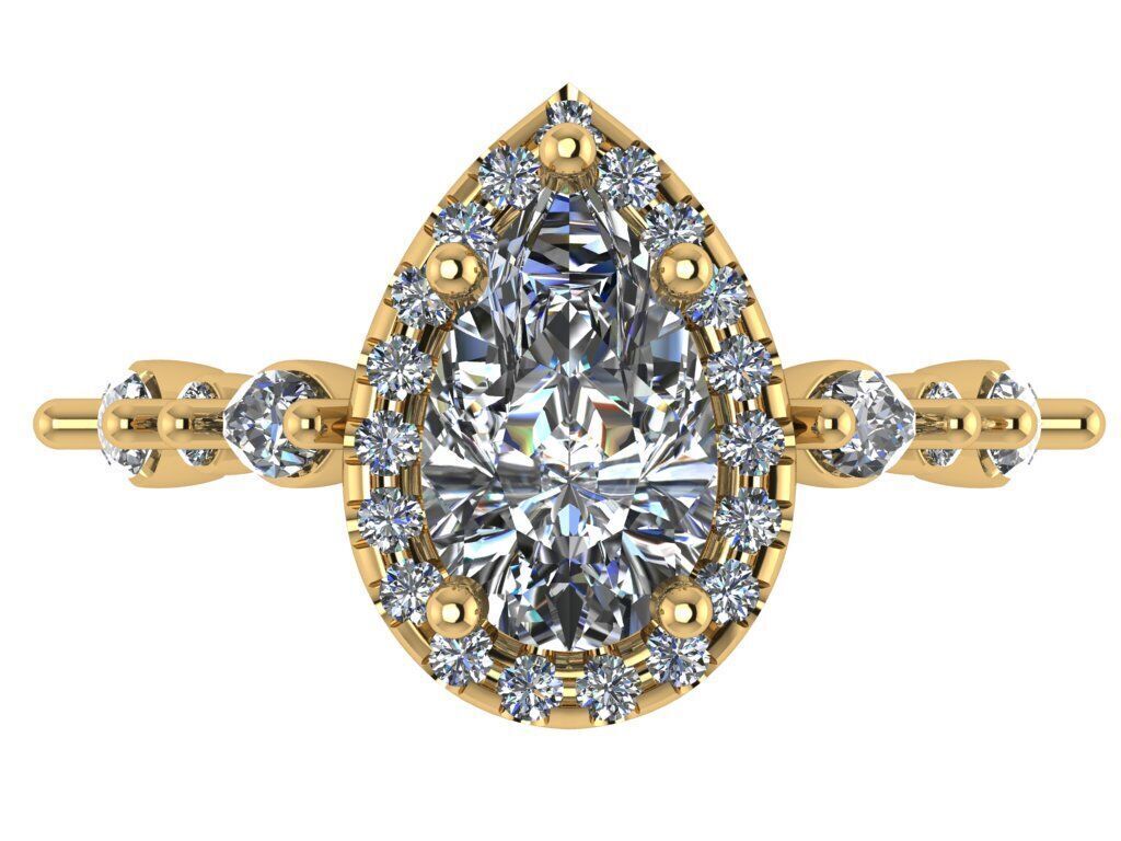 Pear shape solitare with single dimaond on shank 3D print model_2