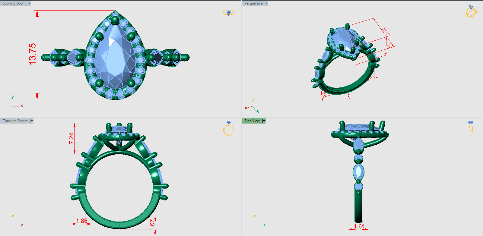 Pear shape solitare with single dimaond on shank 3D print model_4