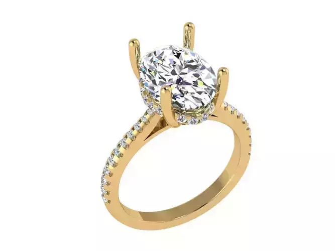 Oval cathedral solitaire with under halo